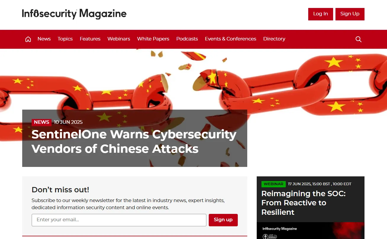 The screenshot of Infosecurity Magazine website.