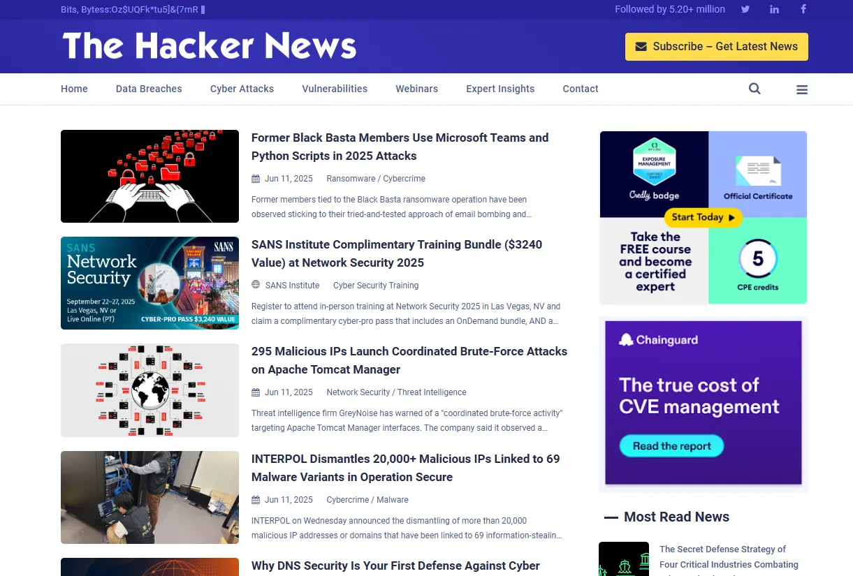 This is the screenshot of TheHackerNews website.
